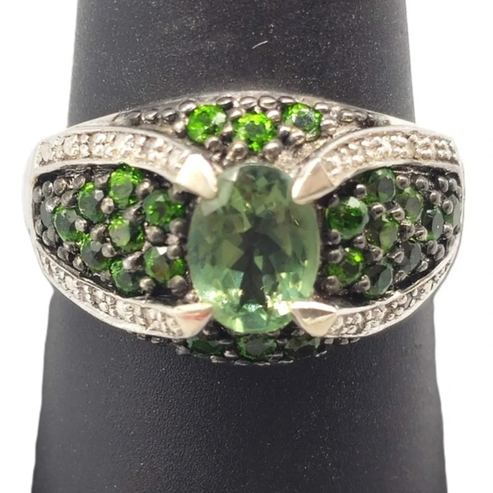 .925 SILVER DIAMOND & GARNET RING SIZE 9.25 (GNH022567)